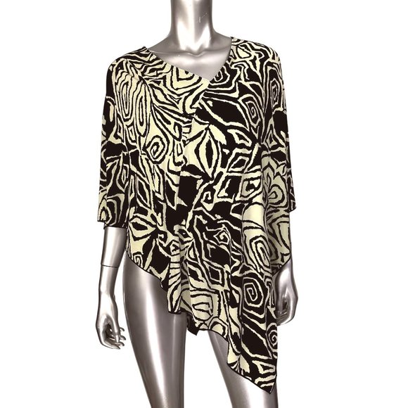 Chico's Asymmetrical Cream Black Open Poncho One Size - Picture 2 of 7